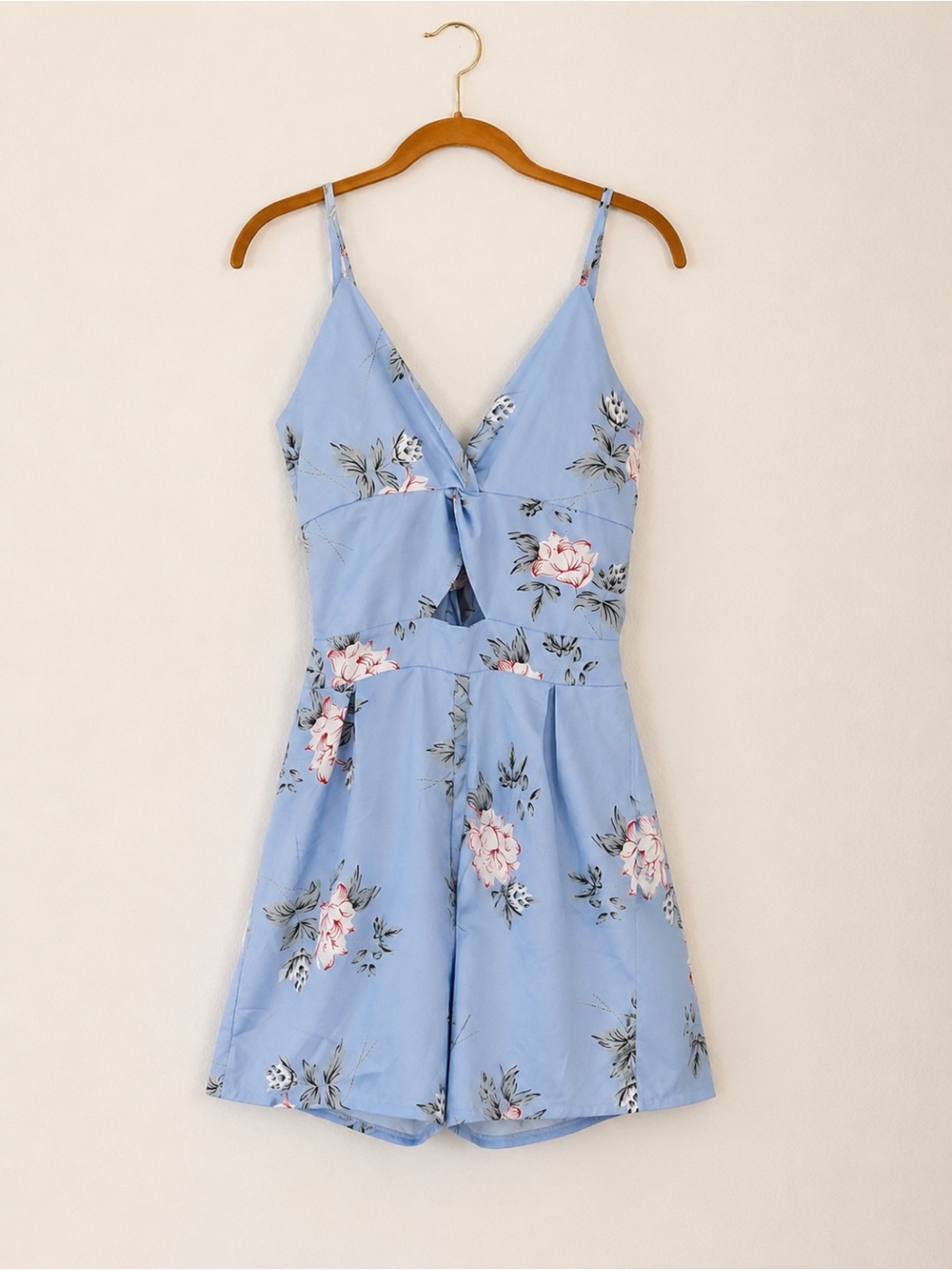 Floral Tie-Front Light Blue Girls' One-Piece Romper